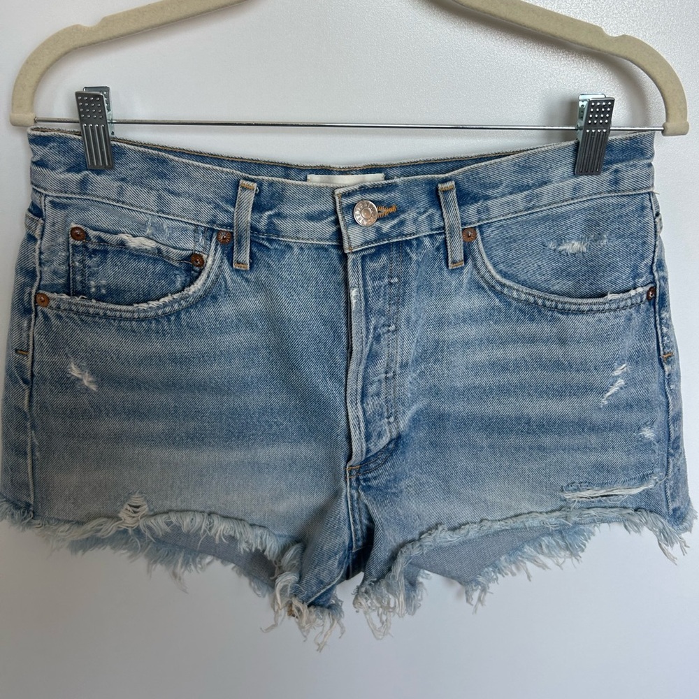 Agolde Parker Light Blue Distressed Jean Shorts